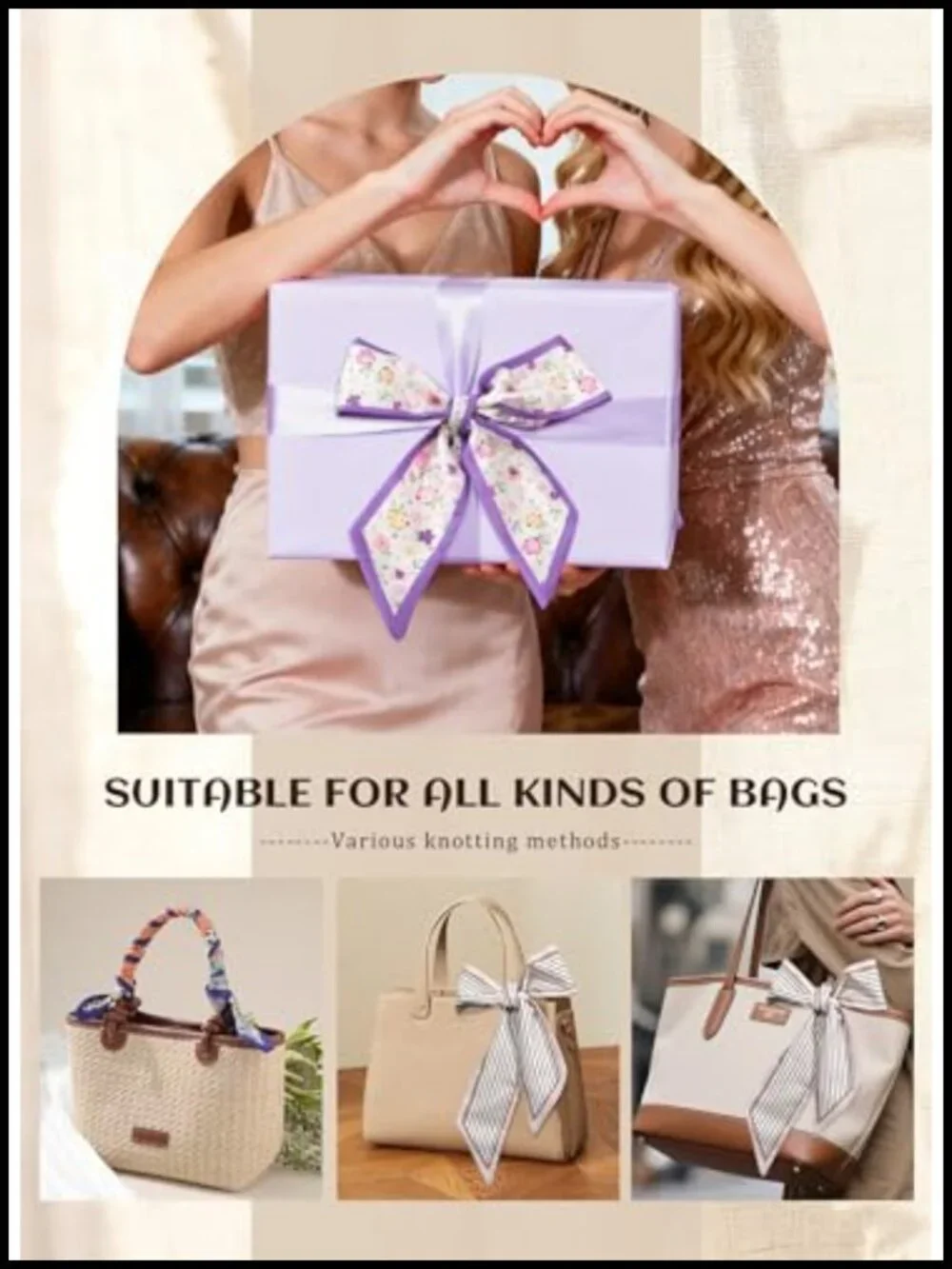 4PCS Satin Head Scarf, Long Thin Strip Scarf for Hair Handbag Neck Purse Wrap